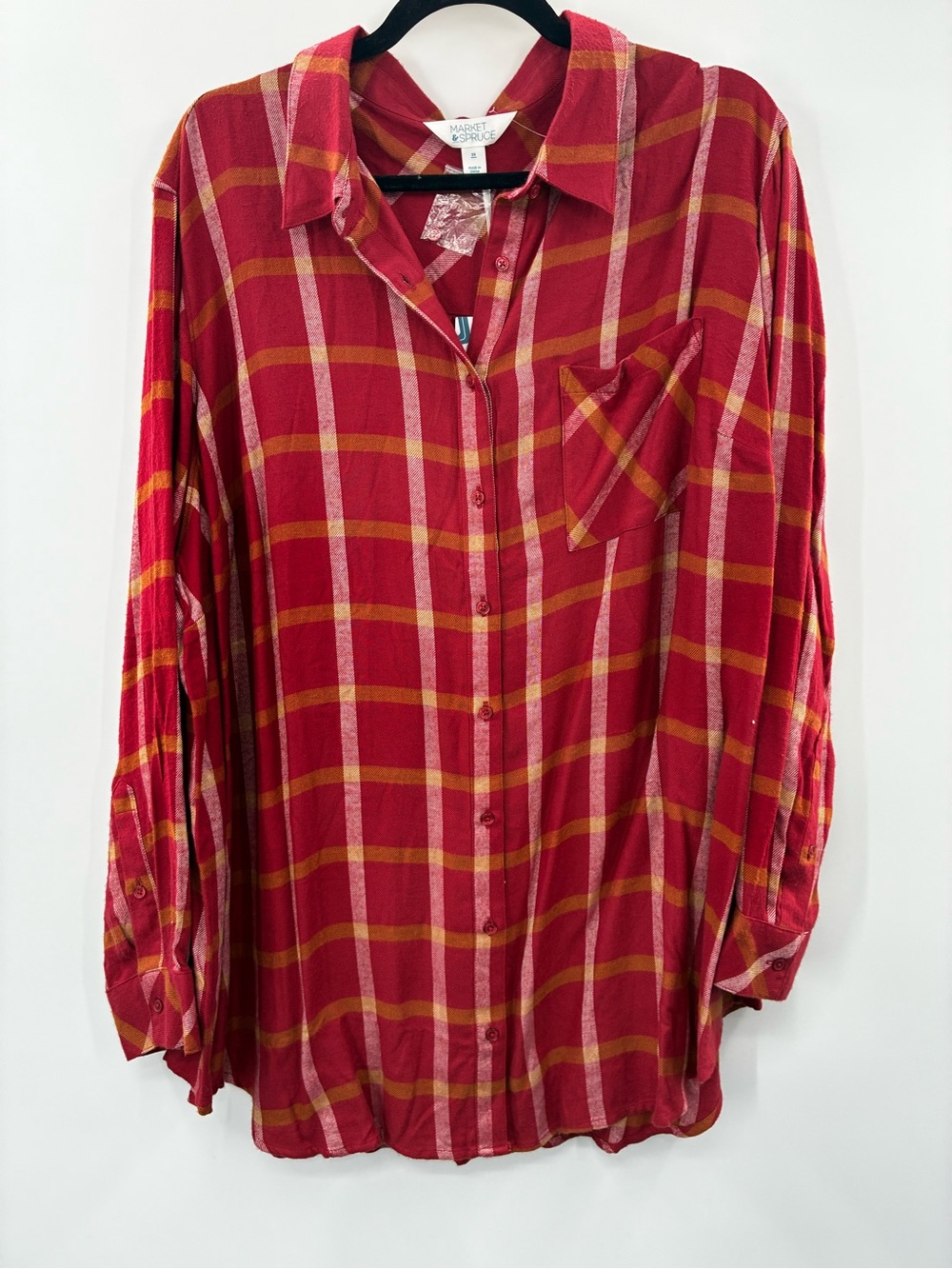 3for$20 Market Spruce Red Plaid Button-Up Shirt with Mustard Stripes size: 3X